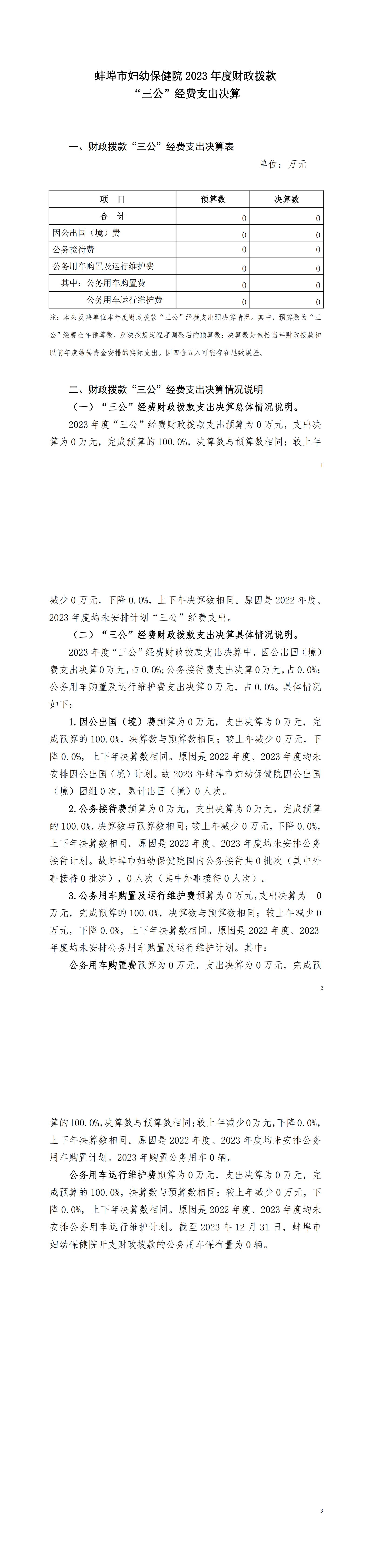 蚌埠市妇幼保健院2023年度财政拨款“三公”经费支出决算.jpg